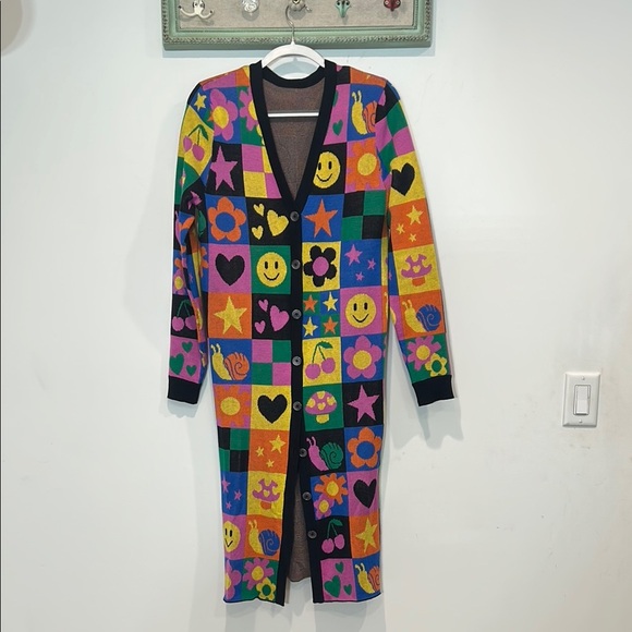dELiA*s Sweaters - dELiA*s Colorful Alice Patterned smiley art duster Cardigan medium women’s